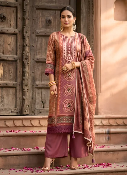 rich amber silk blend salwar kurta dupatta set