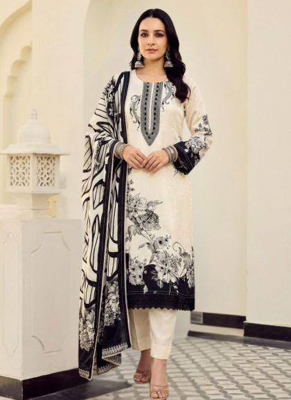 White silk blend fabric salwar kurta dupatta set for women elegant ethnic outfit
