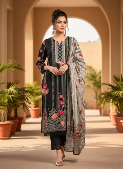 Rich black color silk fabric salwar kurta dupatta set for women elegant ethnic wear