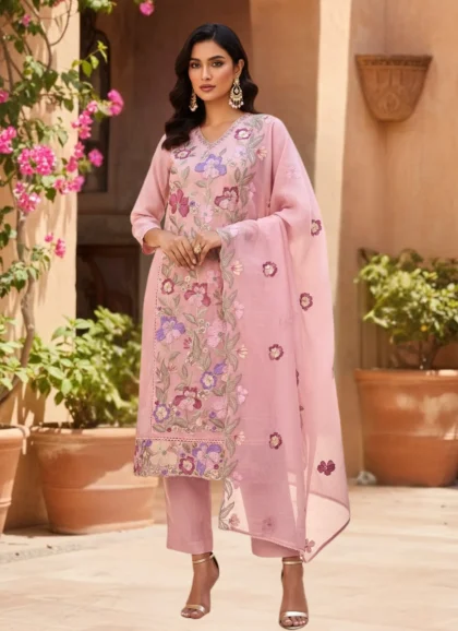 SKD Blush Pink Cotton Silk Fabric Salwar Kurta Dupatta Set