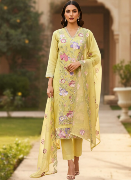 lime green cotton silk salwar kurta dupatta set for women by House of Sdaa