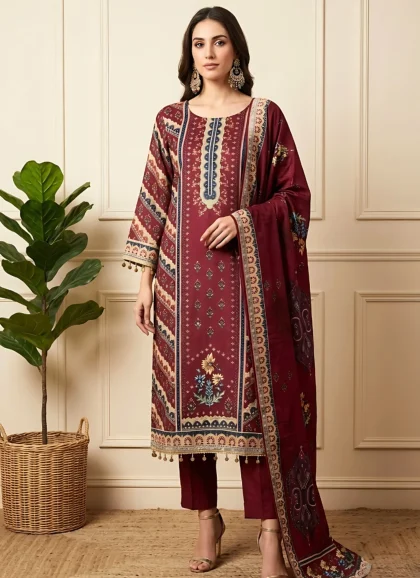 Purple Salwar Kurta Dupatta Silk Blend Set