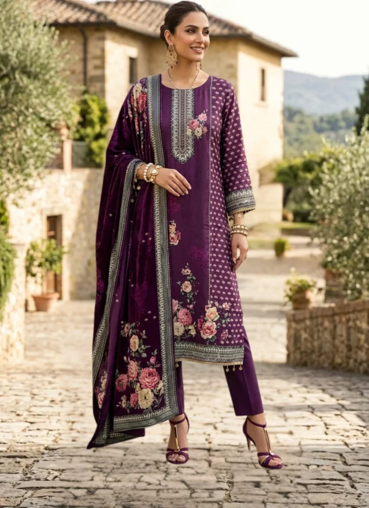 Women Purple Ethnic Suit Set Silk Blend