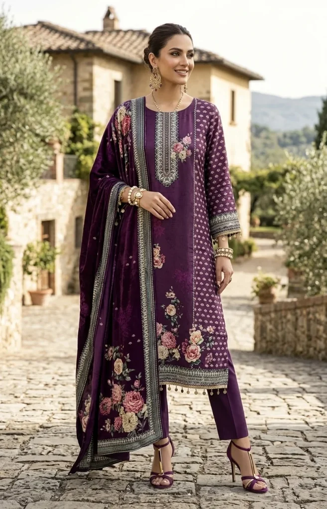 Purple Salwar Kurta Dupatta Silk Blend Set