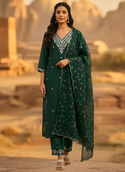 forest green roman silk salwar kurta dupatta set for women by House of Sdaa