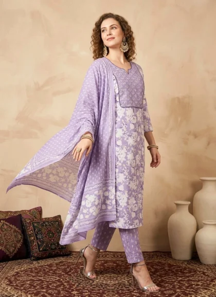 SKD Lavender Color Cotton Fabric soft breathable premium quality material for ethnic and modern outfits