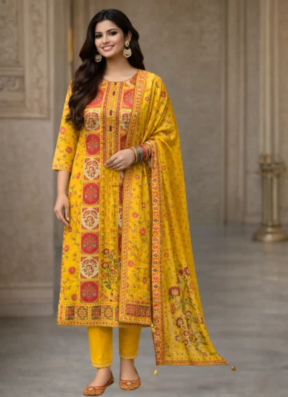 SKD Yellow Color Jacquard Silk Fabric Set elegant festive wear for women