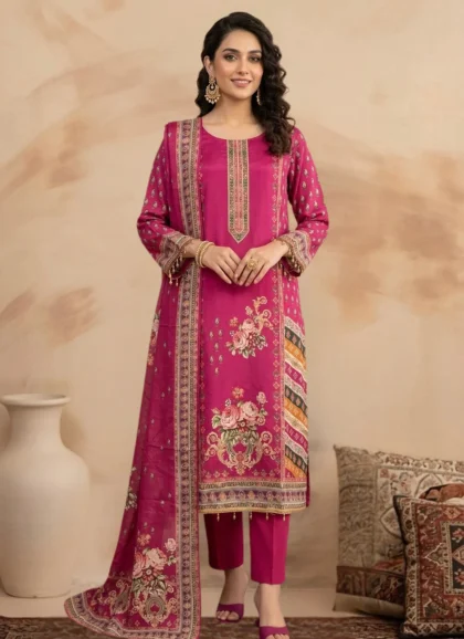 Magenta pink silk blend salwar kurta dupatta set for women festive ethnic wear by House of Sdaa