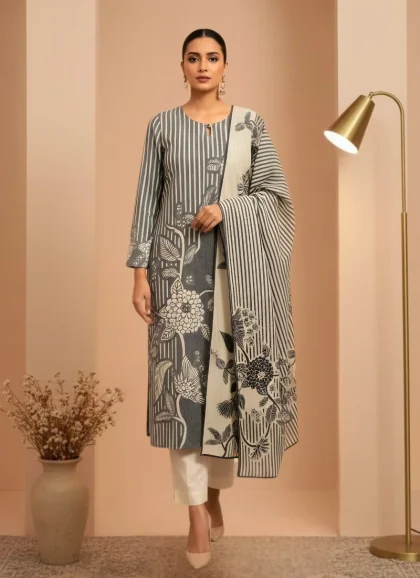 charcoal grey linen salwar kurta dupatta set for women