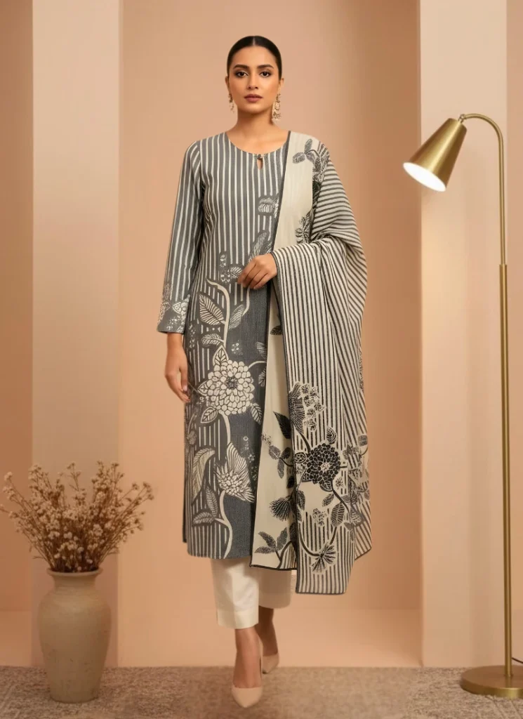 charcoal grey linen salwar kurta dupatta set for women