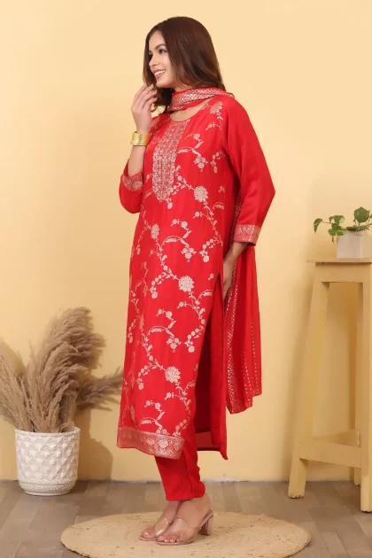 Red Dola Silk Salwar Kurta Dupatta Set