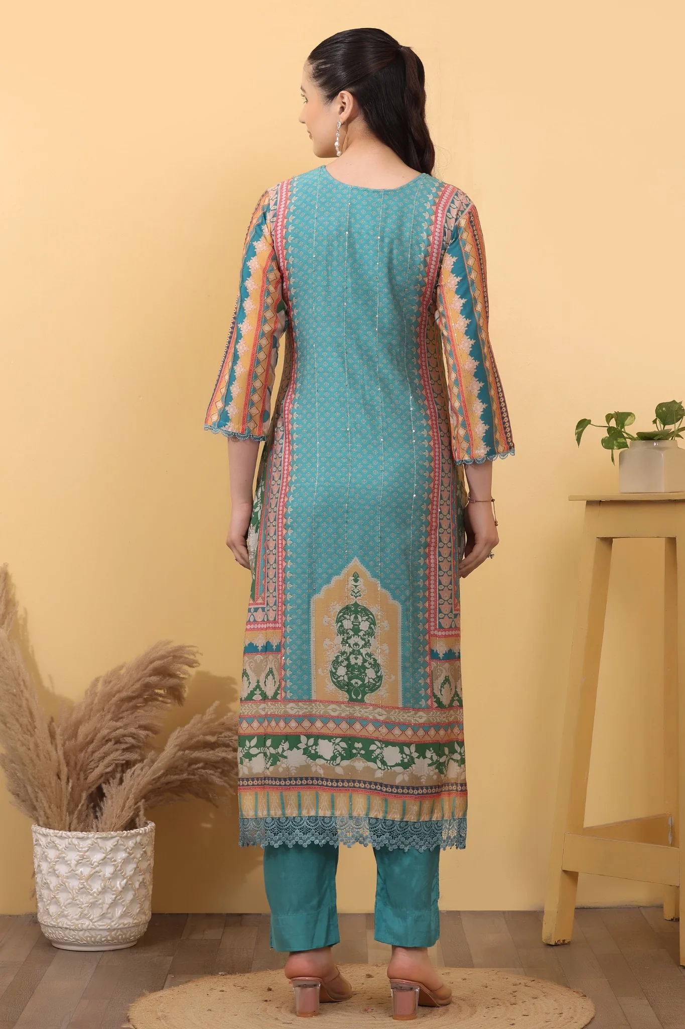 Aqua Silk Blend Salwar Kurta Dupatta Set - Image 6