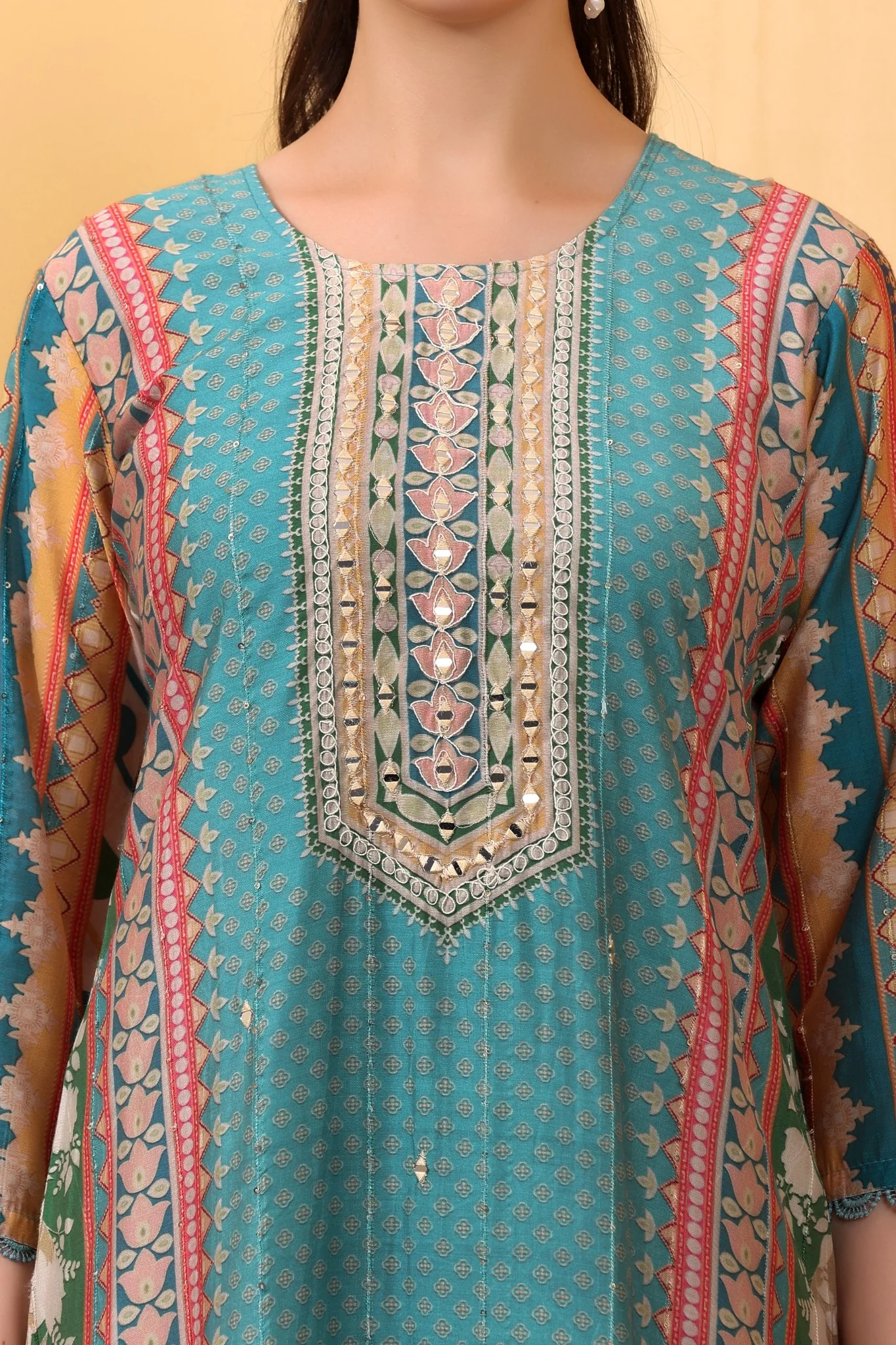 Aqua Silk Blend Salwar Kurta Dupatta Set - Image 5