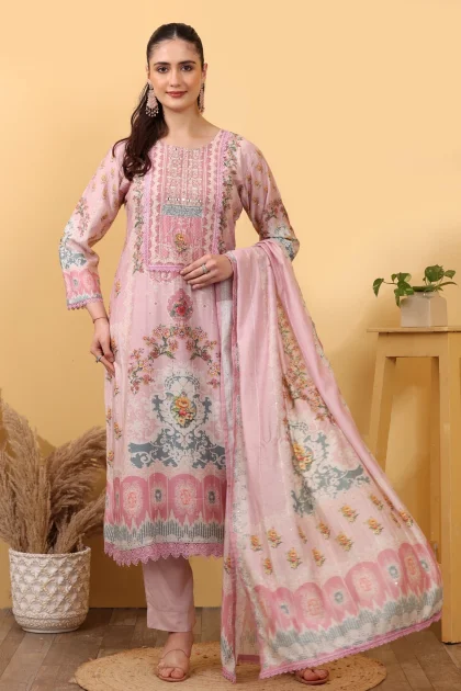 House of Sdaa Pink Silk Blend Salwar Kurta Dupatta Set