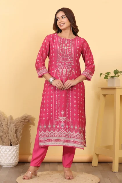 Pink Cotton Blend Salwar Kurta Dupatta Set