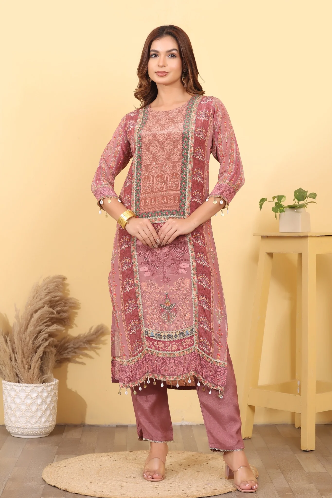 Dazzle Pink Silk Blend Salwar Kurta Dupatta Set - Image 6