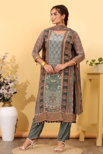 House of Sdaa Yellow Pink Silk Blend Salwar Kurta Dupatta Set
