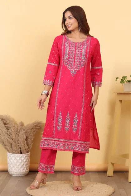 Hot Pink Cotton Salwar Kurta Dupatta Set
