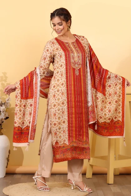 House of Sdaa Ivory Dola Silk Salwar Kurta Dupatta Set